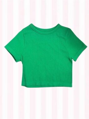 Girls' Green Ribbed Crop Tee